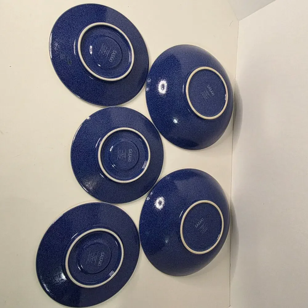 Sasaki Colorstone Sapphire Blue Lot 5 2 Soup Bowls 3 Saucers Vintage Stoneware